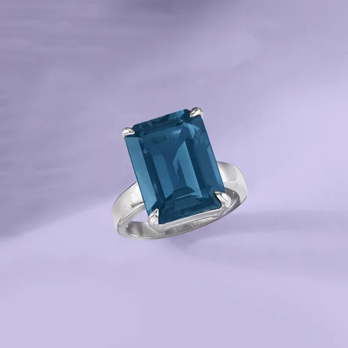 Vista 7 de Ross-Simons Anillo de topacio azul Londres de 14.00 quilates en plata de ley