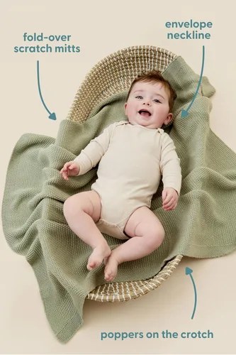 Vista 10 de MORI Body unisex de manga larga para bebé de viscosa de bambú y algodón orgánico, cómodo mameluco para niños y niñas