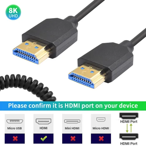 Vista 2 de Duttek Cable HDMI 8K Enrollado 3 pies - 6 pies, Cable HDMI 2.1 Enrollado 48Gbps, Cable HDMI Macho a Macho Extremadamente Delgado Soporta 8K@60Hz