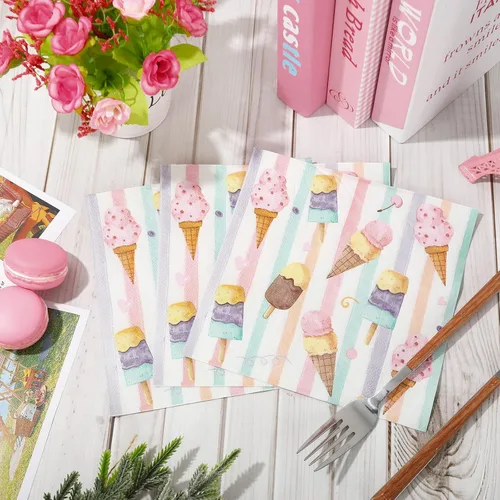 Vista 4 de JarThenaAMCS 80 servilletas de papel de helado de verano, paletas de acuarela, servilletas desechables para almuerzo, cena, postre, servilletas