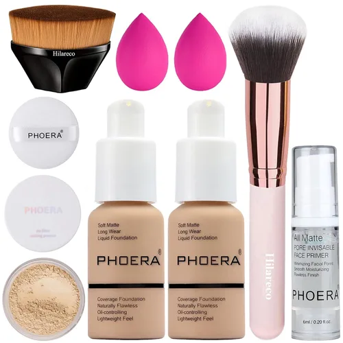 Vista 9 de PHOERA - Base de maquillaje de cobertura completa, base PHOERA, polvo PHOERA, juego de maquillaje PHOERA, brochas de maquillaje Kabuki, brocha