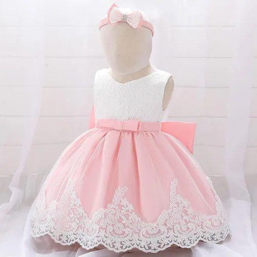 Vista 6 de Vestido de novia de princesa de tul para niña de 0 a 24 meses, con lazo, bordado de encaje
