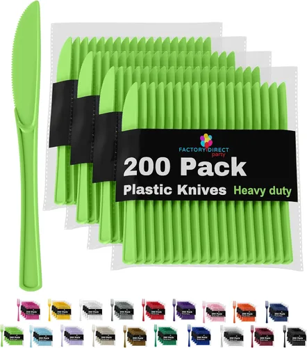 Vista 23 de Party Solids - Cuchillos de plástico negro, 200 piezas, cuchillos negros, utensilios desechables, juego de cubiertos de plástico resistente