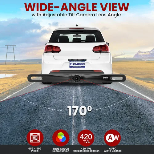Vista 3 de Cámara montable de visión trasera con línea de distancia a escala Pyle, Negro