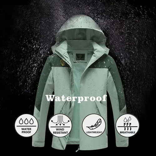 Vista 3 de GIISAM Chaqueta de lluvia para mujer, impermeable, ligera, impermeable, impermeable, rompevientos, con capucha