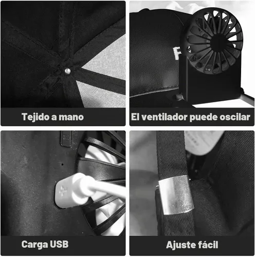 Vista 4 de CTCK Winning Fan Hat-Hat - Sombrero para hombre y mujer con ventilador integrado con carga solar USB, sombreros de sol para mujer Negro