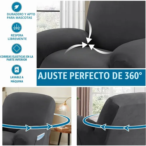 Vista 5 de H.VERSAILTEX Fundas para sillas reclinables de vellón mejoradas, funda elástica y lavable, 1 pieza, protector de muebles para mascotas, fundas Gris
