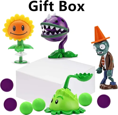 Vista 3 de JHESAO Juego de 4 juguetes de plantas y zombis, figuras de acción Zombies PVZ, serie 1, 2, grandes regalos para niños y fanáticos, cumpleaños