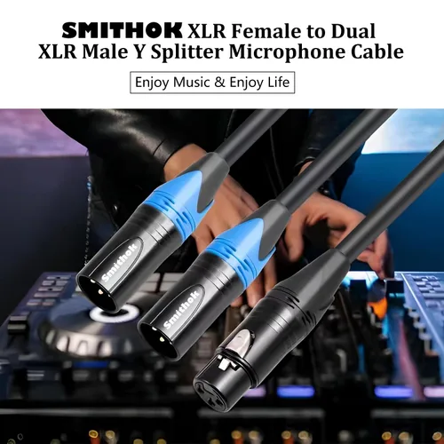 Vista 2 de Smithok Cable divisor XLR, hembra a doble macho Y (divisor XLR 1 hembra a 2 macho), adaptador de audio de cable divisor de micrófono equilibrado