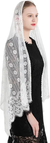 Vista 3 de PAMOR Bufanda de chal rectangular para mujer con velo de capilla para cubrir la cabeza velos católicos para iglesia