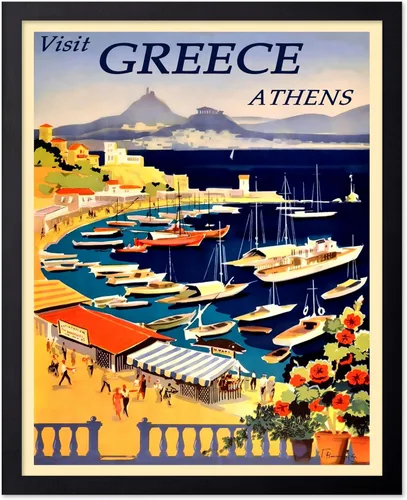 Vista 30 de Poster Master Póster de viaje vintage, impresión de Grecia, arte de Atenas, arte de la bahía de Castella, regalo costero para él, ella, amante