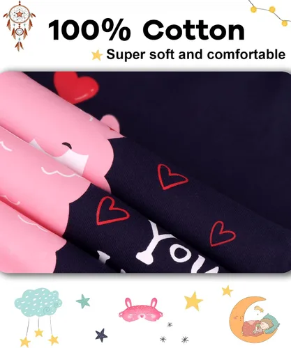 Vista 5 de DAUGHTER QUEEN Pijama de algodón para niñas de 4 piezas, talla 18 meses-12 años