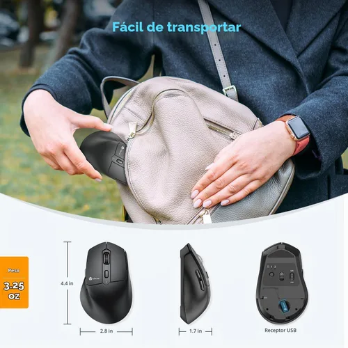 Vista 7 de iClever MD360 Ratón Ergonómico Bluetooth con Jiggle de Ratón, Ratón Inalámbrico Recargable para 3 Dispositivos (BT/2.4G), 4 Configuraciones de DPI