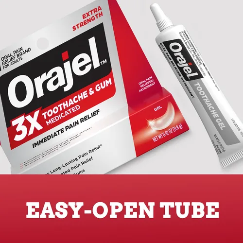 Vista 9 de Gel de máxima resistencia Orajel, oral, alivia el dolor, 0.42 onzas.