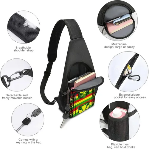 Vista 4 de Tribal Kanaka Maoli Bandera Impreso Bandolera Bandolera Hombro Mochila Pecho Lateral Daypack para Viajes Senderismo