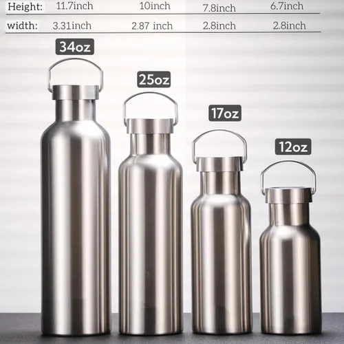 Vista 3 de CDJ - Botella de agua de acero inoxidable con aislamiento al vacío de boca ancha de 12 onzas 316 Stainless Steel Inner, Full Steel Cap, BPA Free