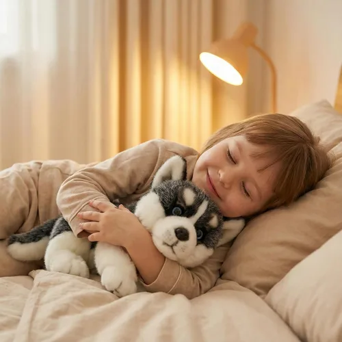 Vista 4 de CU-MATE Juguetes de peluche para perros Husky siberianos de 16 pulgadas, simulación realista y realista, juguete de peluche hecho a mano, regalo
