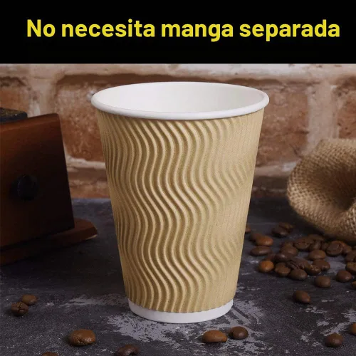 Vista 4 de SPRINGPACK Tazas de café de papel desechables con tapas, paquete de 100 tazas de café con aislamiento de pared ondulada de 12 onzas para bebidas