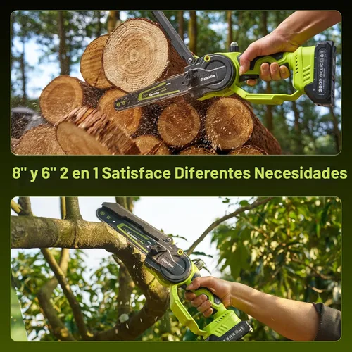 Vista 2 de Mini motosierra inalámbrica, motosierra eléctrica de 8 pulgadas y 6 pulgadas, funciona con pilas, 1000 W sin escobillas de mano con 2