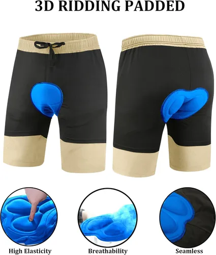Vista 3 de Pantalones cortos de ciclismo de montaña para hombre, acolchados 3D, holgados, de secado rápido, ligeros, para ciclismo