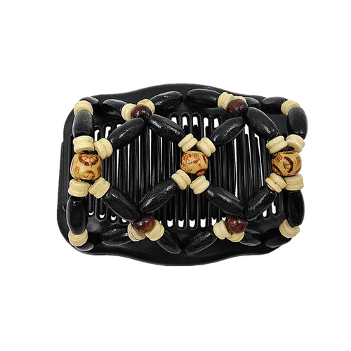 Vista 5 de Peines mágicos para el cabello para mujer, con cuentas de madera, elásticos, de doble cara, accesorios para el cabello, paquete de 5