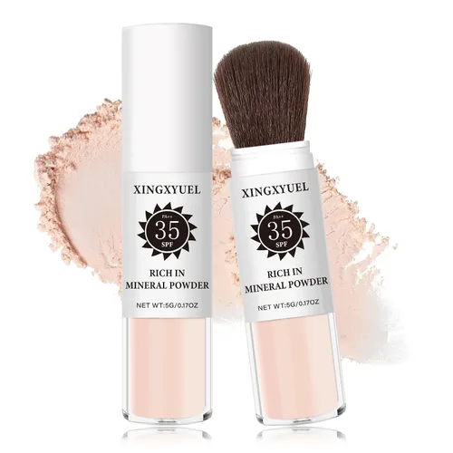 Vista 11 de Polvo de ajuste de protector solar mineral para cara y cuero cabelludo, SPF 35 polvo mineral cepillo protector solar control de aceite acabado mate