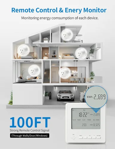 Vista 3 de Temporizador de salida inalámbrico expandible con monitor de energía, kit de interruptor de temporizador digital programable de 7 días y 24 horas