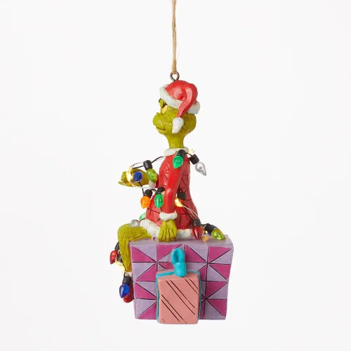 Vista 5 de Enesco Dr. Seuss Grinch por Jim Shore Santa Grinch - Figura colgante y luces LED, adornos coleccionables para árbol de Navidad hechos a mano