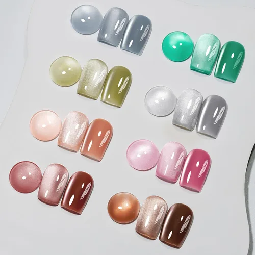 Vista 18 de MIZHSE Quick Dry Cat Eye Gel Nail Polish Set 4 Colors Long Lasting Silver Magnetic & Jelly Sheer Shades with Magnet Stick, High Shine Soak Off UV