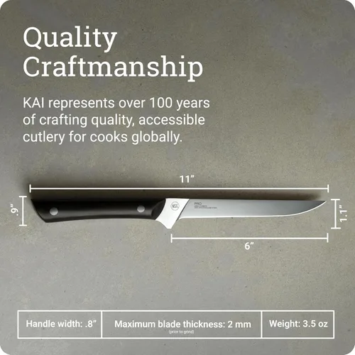 Vista 5 de Cuchillo de filete flexible Kai PRO de 6 pulgadas, cuchillo de filete afilado a mano, hoja de acero inoxidable alemán DIN1.4116, mango POM de espiga