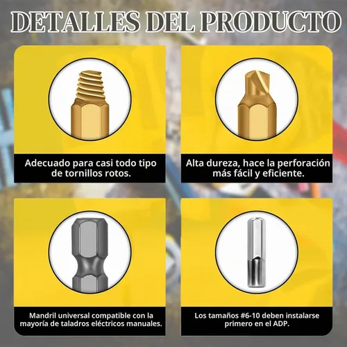 Vista 4 de Juego de extractor de tornillos dañados: kit de extractor de pernos rotos de titanio de 22 piezas - Kit extractor de tornillos pelados fácil