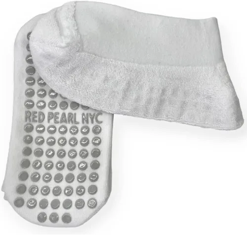 Vista 5 de Red Pearl NYC Calcetines antideslizantes para yoga, pilates, barre, fitness, 4 pares, unisex, Blanco