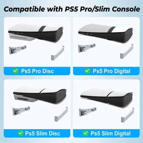 Vista 3 de PS5 Pro Accessories Soporte horizontal, soporte base compatible con PlayStation 5 Pro/Slim Disc y Digital Edition (blanco)