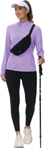 Vista 7 de TACVASEN Chaqueta ligera con capucha para mujer, con cremallera, UPF 50+, manga larga, con protección UV