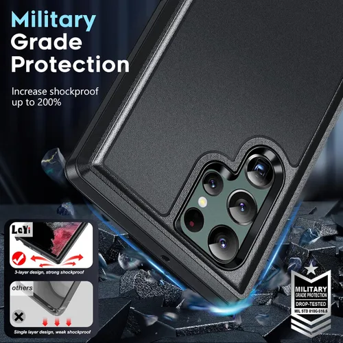 Vista 4 de LeYi Funda compatible con S22 Ultra: funda de protección 3 en 1 de cuerpo completo a prueba de golpes, de goma, resistente, resistente, a prueba