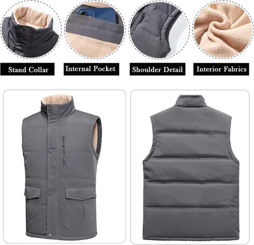 Vista 2 de Msmsse Chaleco acolchado de invierno para hombre, chaleco acolchado con cuello alto, chaleco acolchado cálido
