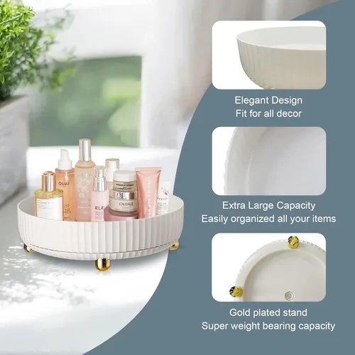 Vista 5 de Organizador de perfumes de maquillaje, bandeja de cosméticos, organizador de maquillaje giratorio de 360 grados, Lazy Susan de gran capacidad
