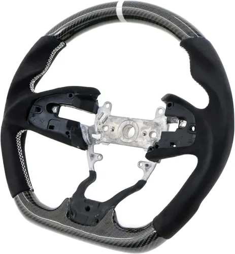 Vista 9 de IKON MOTORSPORTS, Volante compatible con Honda Civic de 10ª generación 2016-2021, volante de fibra de carbono sintética tipo ante con costuras rojas