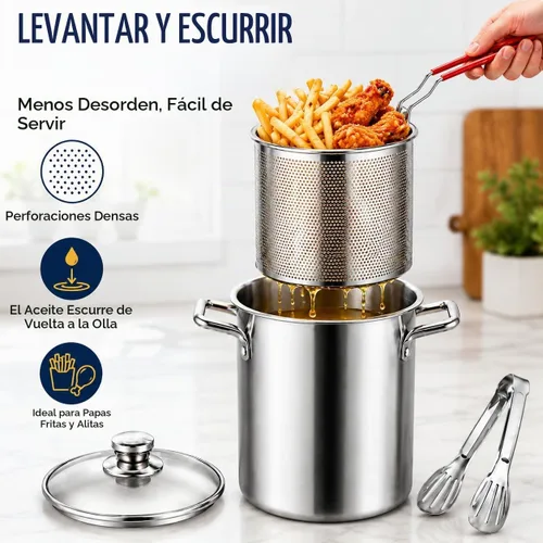 Vista 3 de Olla para freír profunda, olla freidora con canasta, juego de ollas de A1