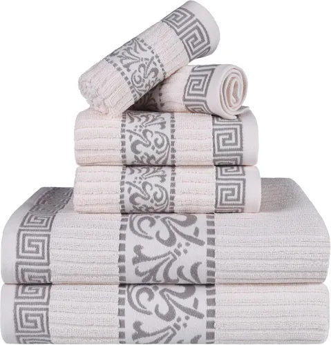 Vista 18 de Superior Juego de toallas de algodón 3 piezas, patrón griego decorativo, artículos esenciales para el hogar, toallas absorbentes, decoración