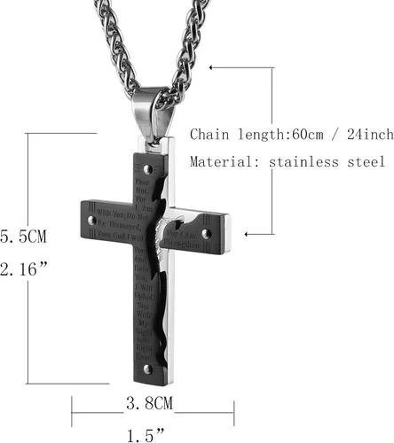 Vista 3 de Hzman -Collar con pendiente para rezo de crucifijo de Jesucristo, de acero inoxidable, para hombres