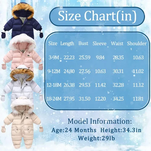 Vista 6 de UVIPC Traje de nieve de invierno para bebé, traje de invierno con capucha, traje de nieve para 3-24 meses