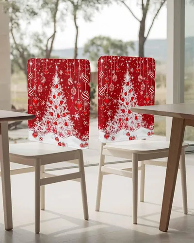 Vista 4 de Paquete de 6 fundas protectoras para sillas de comedor de Navidad, diseño de árbol de Navidad, fundas protectoras elásticas extraíbles para sillas