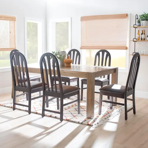 Vista 16 de Linon Kennerli - Juego de 2 sillas de comedor con asiento tapizado de piel sintética, color marrón