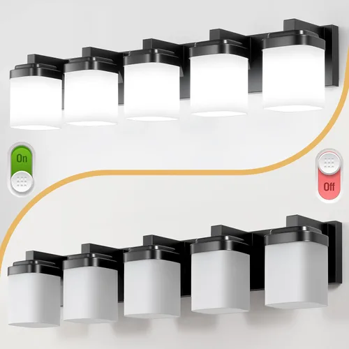 Vista 5 de Luces de tocador, lámparas de baño con pantalla de vidrio cuadrada blanca lechosa, luz moderna sobre espejo, accesorios de iluminación de baño