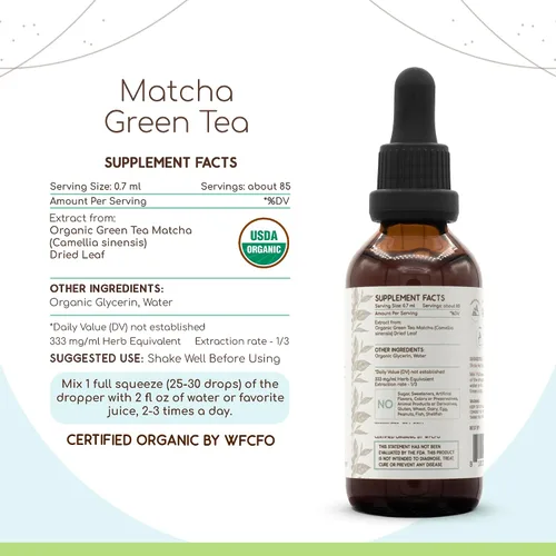 Vista 3 de Té verde Matcha B60 USDA Tintura orgánica Extracto sin alcohol, gotas de hierbas de alta potencia Té verde orgánico certificado, Matcha