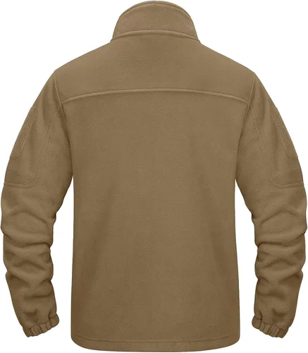Vista 2 de CRYSULLY Chaqueta de forro polar táctica con cremallera completa para hombre, abrigo de invierno con múltiples bolsillos