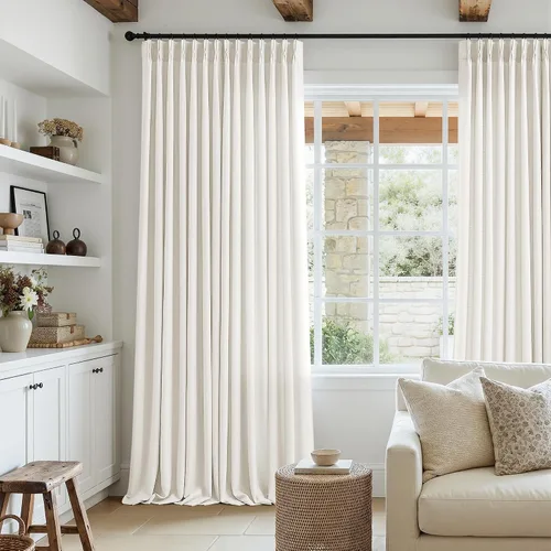 Vista 61 de TWODRAPES Juego de 2 paneles de cortinas plisadas de lino de 96 pulgadas de Avena