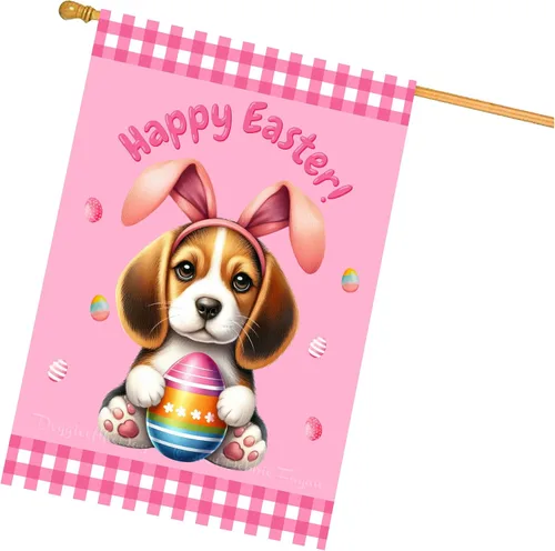 Vista 14 de Chow Chow Easter Day Dog House Flags for Home Decorations - Double Sided Yard Lawn Easter Festival Decorative Gift - Holiday Cats Flag Decor 28"w x