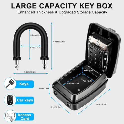 Vista 6 de HOMELYLIFE Caja de bloqueo de llave para exterior, caja de seguridad impermeable para montaje en pared con combinación reiniciable de 12 dígitos